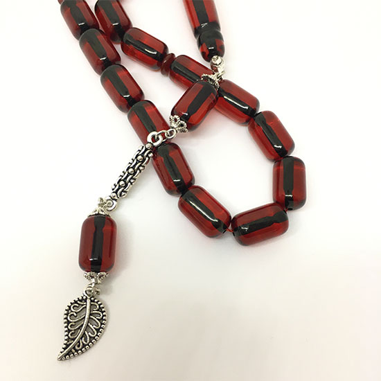 Espazar Efe Boy Püsküllü Kapsül Kesim Kırmızı (Ateş) Sıkma 7.5x9.5mm Kehribar Tespih