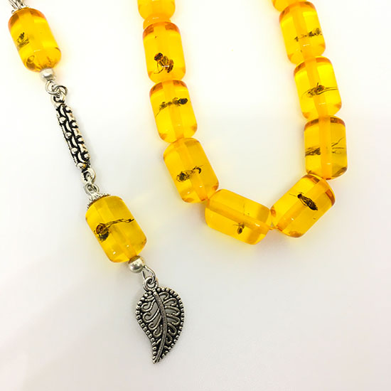 Espazar Karınca Fosilli Püsküllü Kapsül Kesim Turuncu 6x10mm Kehribar Tespih